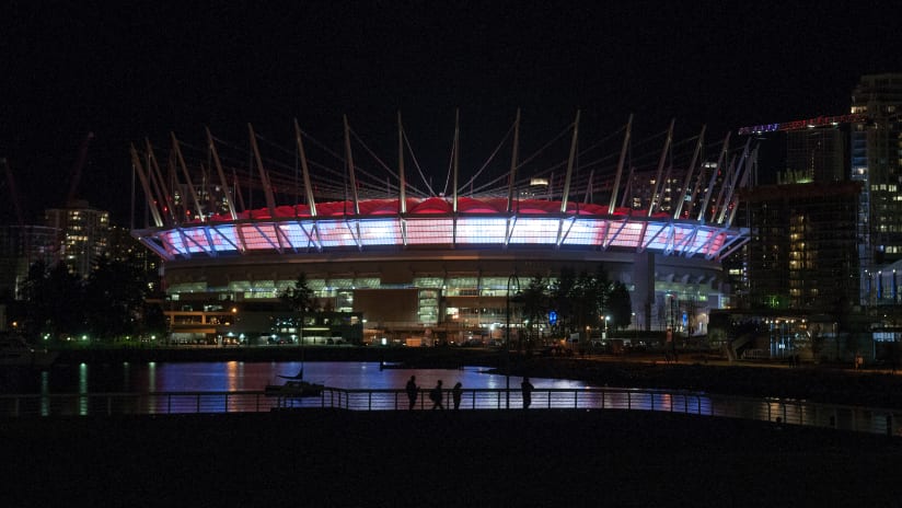BC Place - Canada colours - outside - night