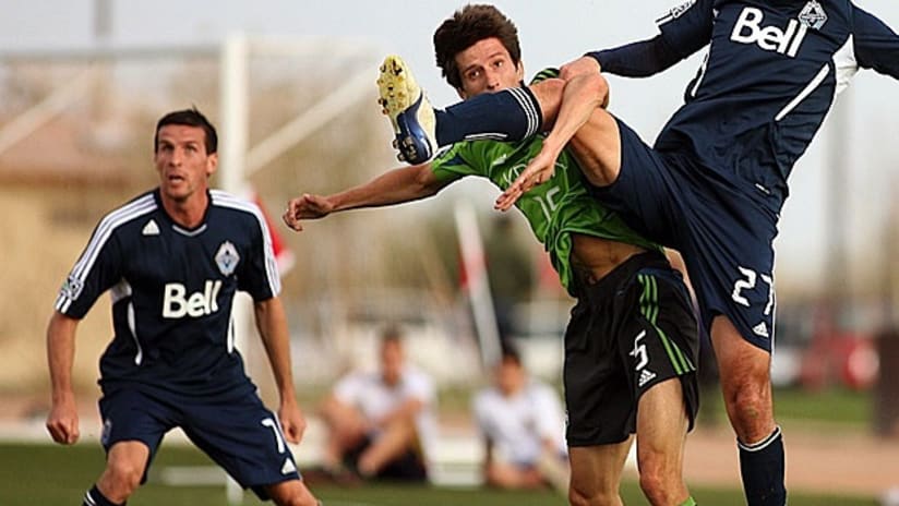 Sebastien Le Toux playing in his first match with Whitecaps FC