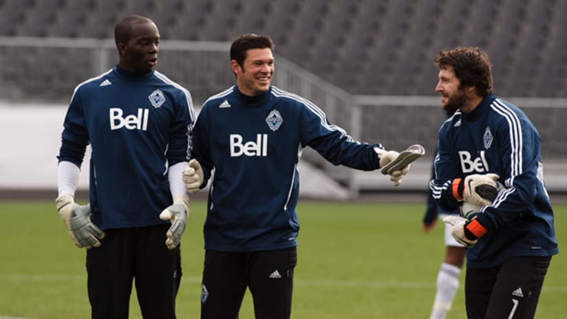Whitecaps FC 'keepers Sylvestre, Nolly, and Cannon (Bob Frid)