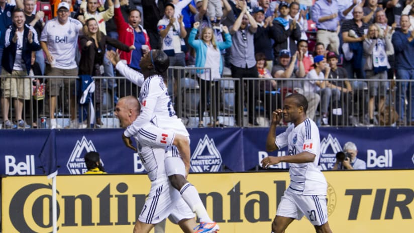 Whitecaps FC striker Kenny Miller celebrates first goal at BC Place