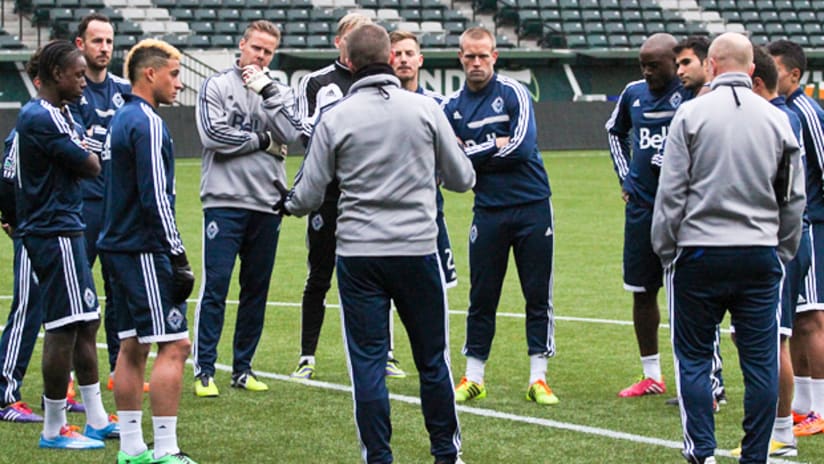 Huddle at training in Portland