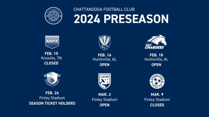 Chattanooga FC 2024 Preseason Schedule