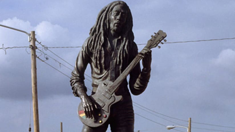 Bob Marley statue at National Stadium in Kingston, Jamaica