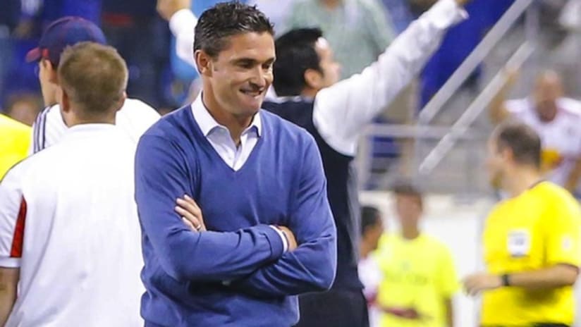 Jay Heaps reacts after New England's draw with New York