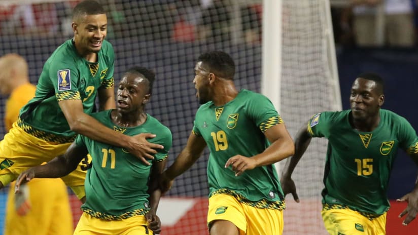 Darren Mattocks - Jamaica - celebrating a goal vs. the United States in 2015 Gold Cup