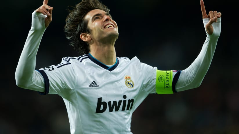 Kaká celebrates after scoring a goal in Champions League