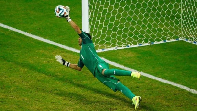 Keylor Navas saves penalty kick vs Greece