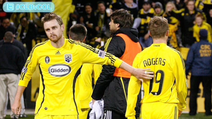 Eddie Gaven (left) and Robbie Rogers walked away disappointed after the Crew lost to Real Salt Lake in the Eastern Conference semifinal series last year.