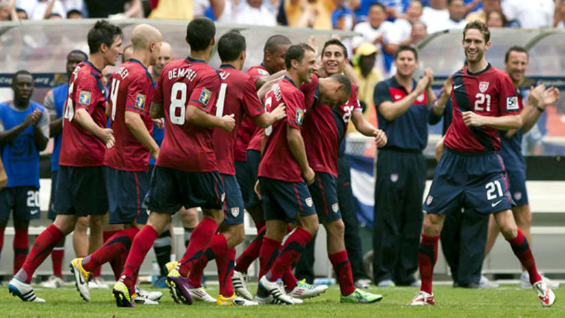 US celebrate a goal against Jamaica in the 2011 Gold Cup.