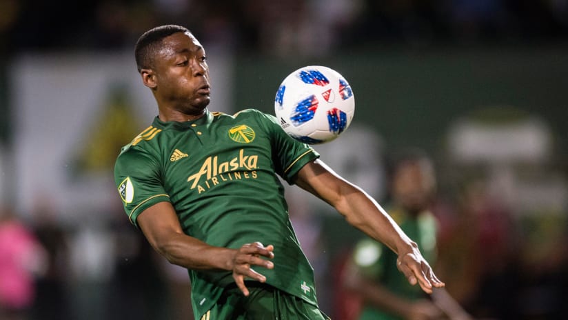 Fanendo Adi - Portland Timbers - controls the ball with his chest