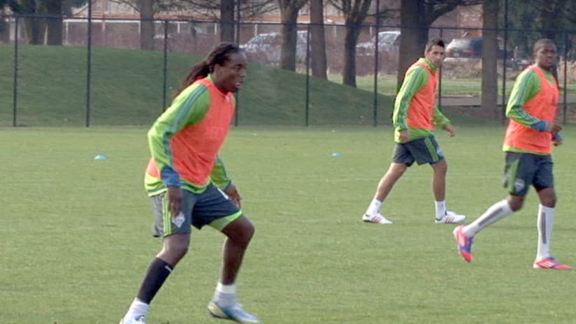 Shalrie Joseph trains with the Seattle Sounders