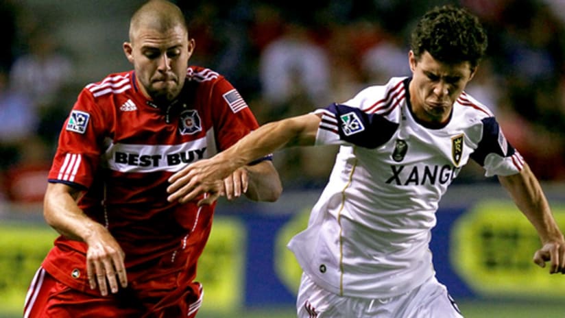 Kinney (left) hit the post twice as Chicago lost to Real Salt Lake on Thursday.