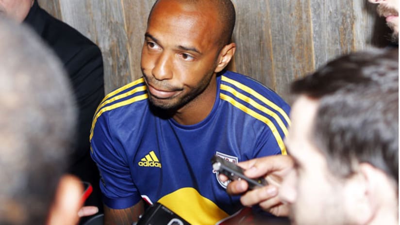 Thierry Henry, New York Red Bulls, faces the media.