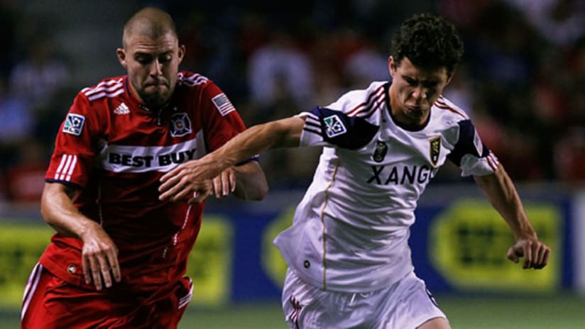 The Fire's Steven Kinney (left) made his MLS debut on Thursday against Real Salt Lake, and drew rave reviews.
