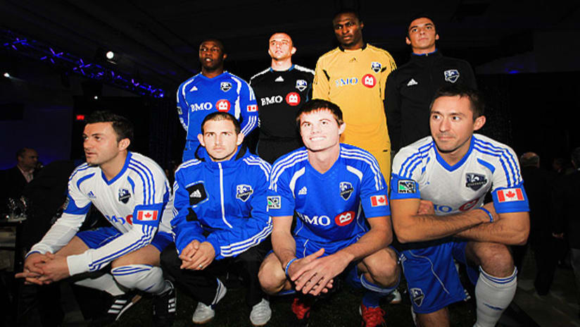 Montreal Impact players don the team's official 2012 jerseys and apparel