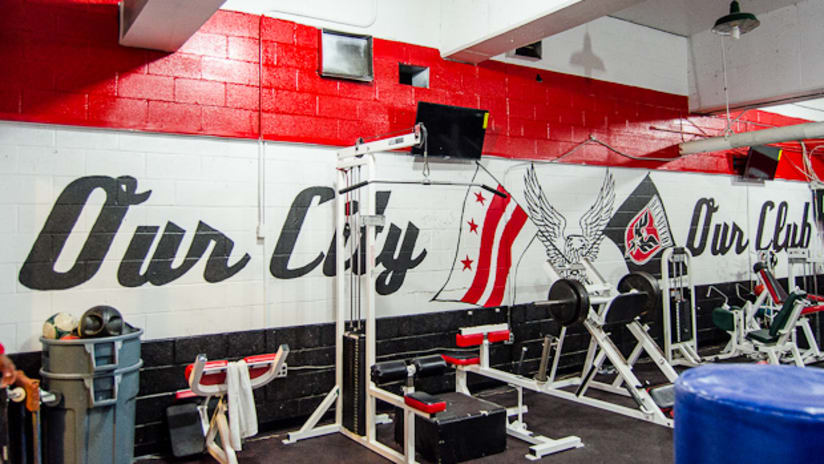 D.C. United's newly-painted weight room at RFK Stadium