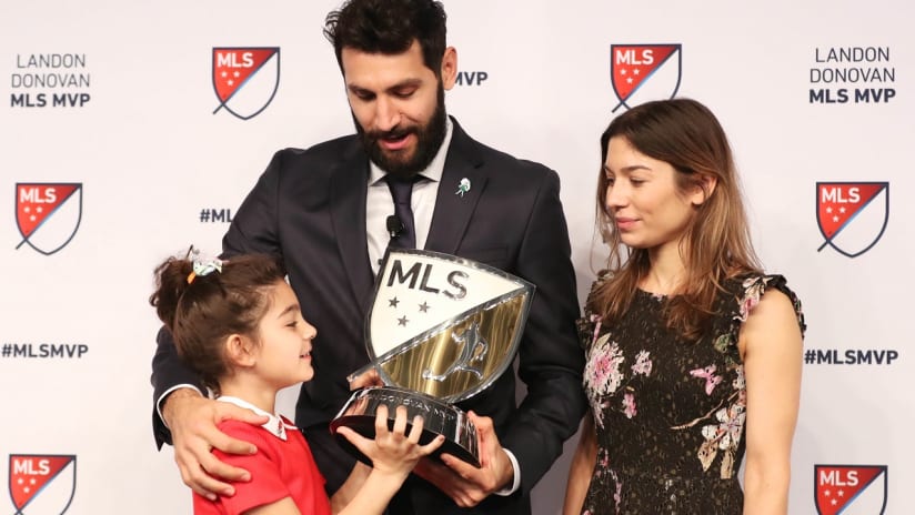Diego Valeri and family with 2017 MVP award - EMBED/THUMB ONLY