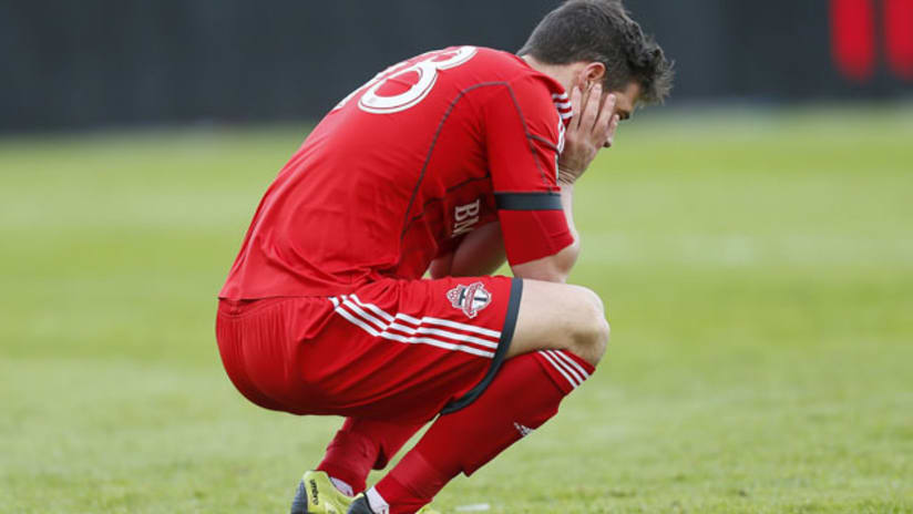 Toronto FC's Darren O'Dea contemplates a last-second letdown vs. Houston Dynamo.