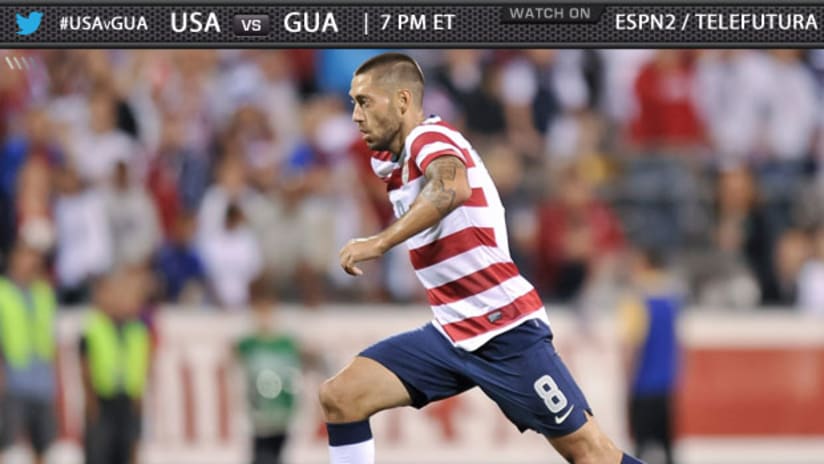 Clint Dempsey runs down the field in pursuit of a soccer ball.