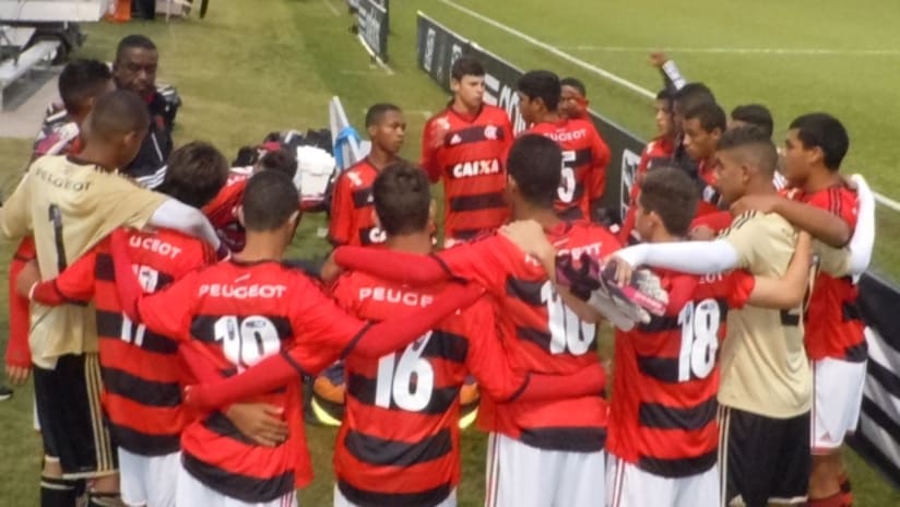 Flamengo huddle before facing New York in Generation adidas Cup play