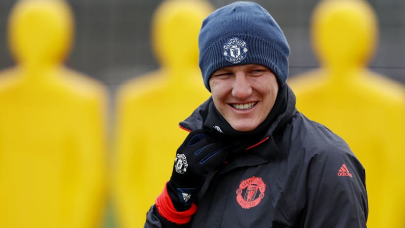 Bastian Schweinsteiger - smiles during Manchester United training - Chicago FIre