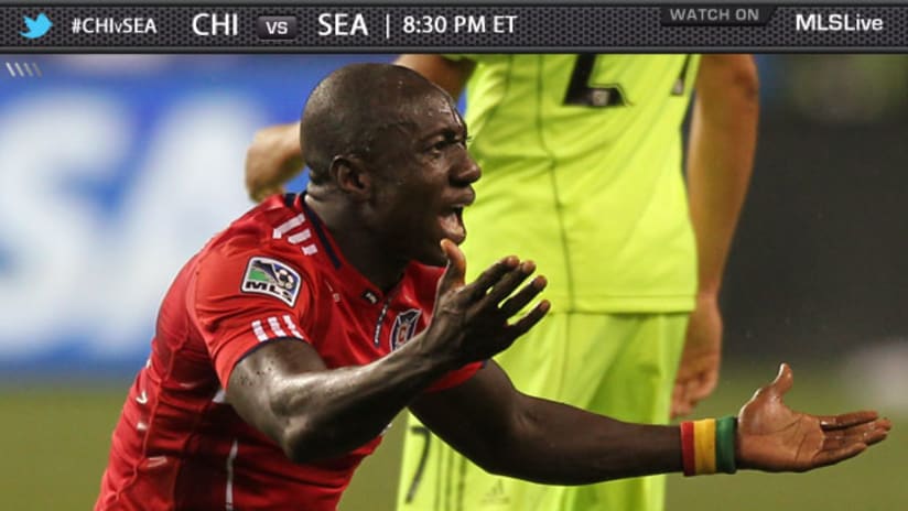 Chicago's Dominic Oduro argues a call during the 2011 US Open Cup final in Seattle