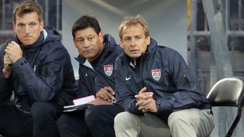 Jurgen Klinsmann with Andreas Herzog and Martin Vasquez during the US-Canada game