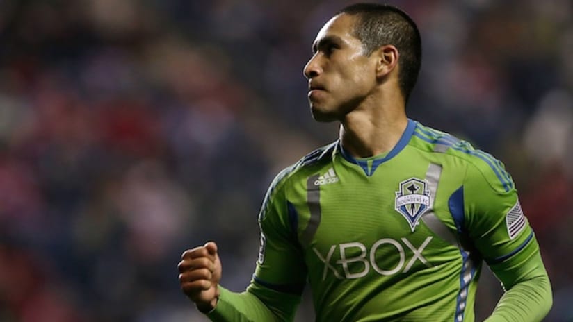 david estrada celebrates the seattle sounders' first goal against the chicago fire