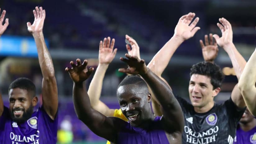 Benji Michel and Orlando City SC celebrate after Crew SC win