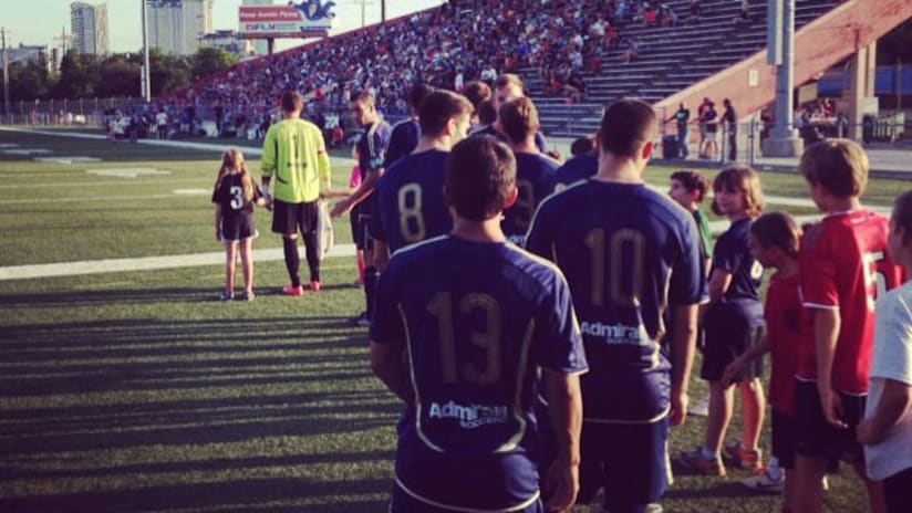 Austin Aztex players prepare to enter the field
