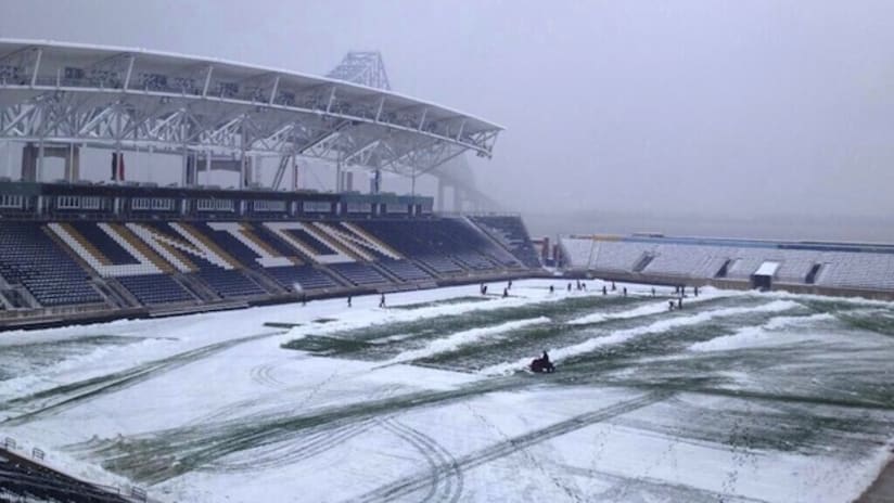 PPL Park, half-covered in snow