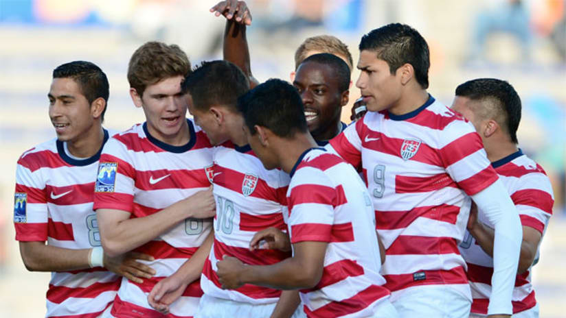 The US U-20s celebrate Daniel Cuevas' goal vs. Haiti