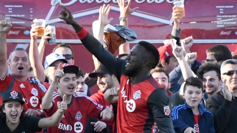 Jozy Altidore - Toronto FC - celebrates a goal in front of fans