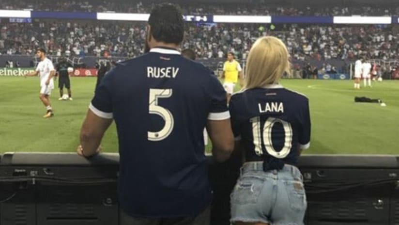 Lana and Rusev, WWE - at 2017 MLS All-Star Game - thumb only