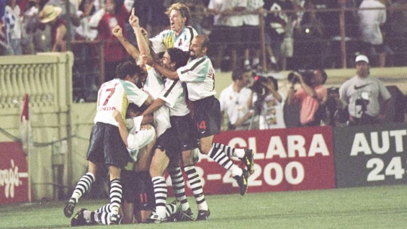 San Jose Clash celebrate a goal - April 6, 1996