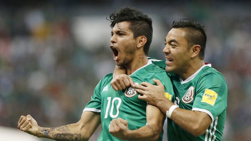 Jesus Manuel Corona and Marco Fabian - Mexico vs. Canada - celebrating