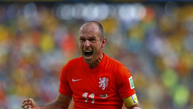 Arjen Robben celebrates Netherlands win vs Mexico