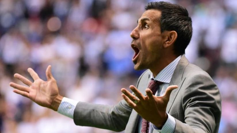 Pablo Mastroeni reacts to a call while coaching the Colorado Rapids