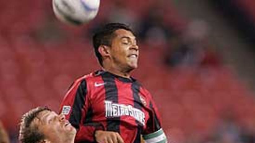 Amado Guevara (top) couldn't convert his effort from the penalty spot.