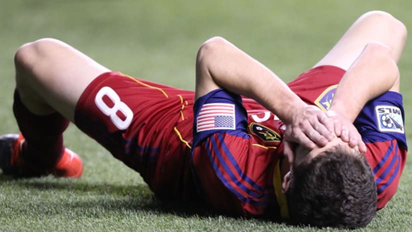 Midfielder Will Johnson reacts after Real Salt Lake were eliminated from the postseason on Saturday night at Rio Tinto Stadium.