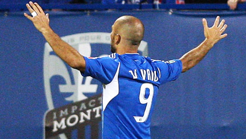 Marco Di Vaio celebrates his first goal for the Montreal Impact.