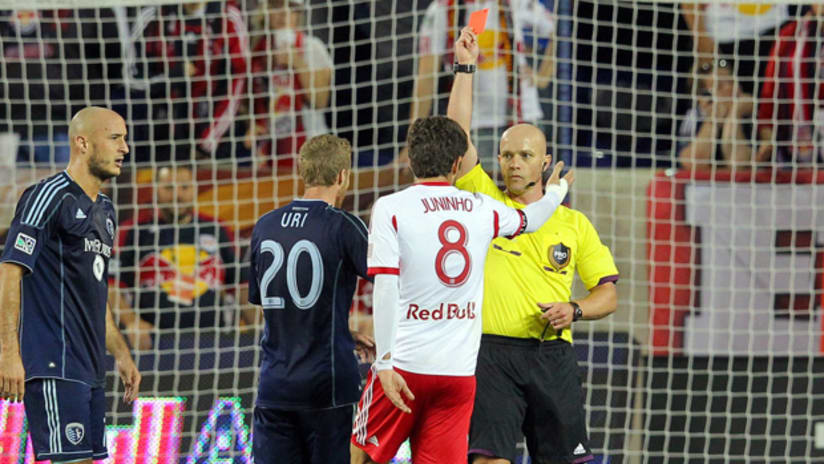 Juninho gets a red card