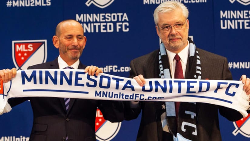 MLS Commissioner Don Garber and Minnesota United FC's Dr. Bill McGuire.
