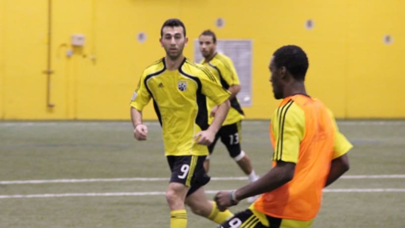 Justin Meram works out for the Crew during preseason.