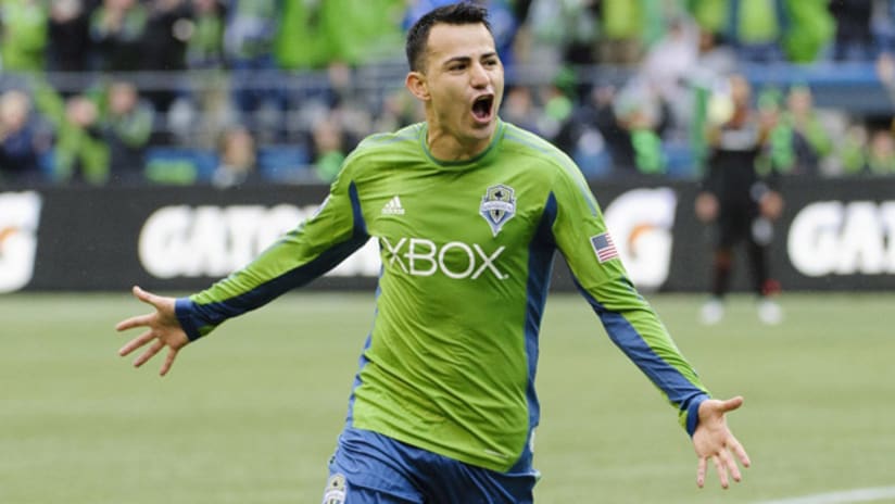 Marco Pappa celebrates goal for Seattle Sounders