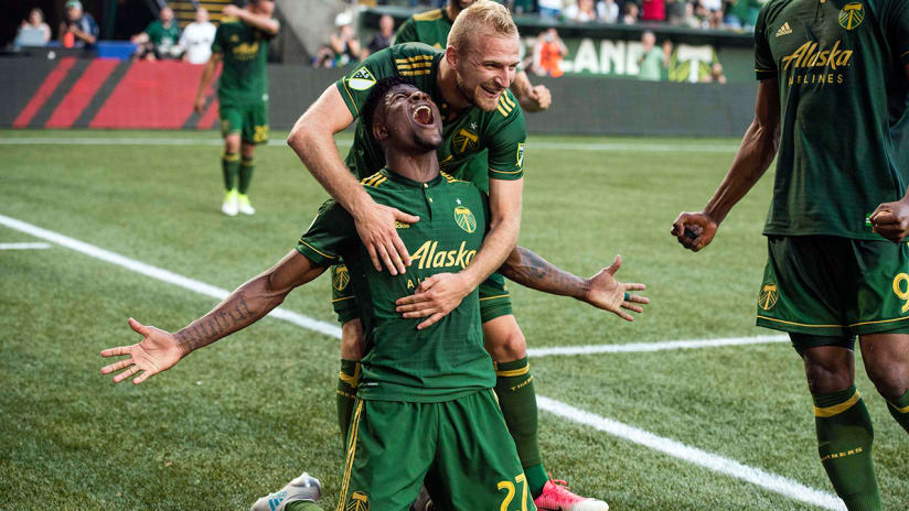 Dairon Asprilla - Portland Timbers - celebrates goal vs. Seattle