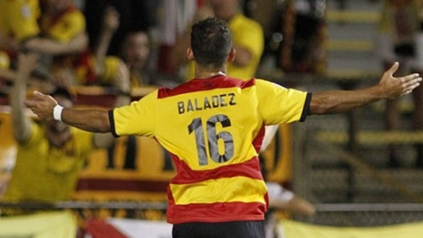 Bradlee Baladez celebrates a goal for Fort Lauderdale