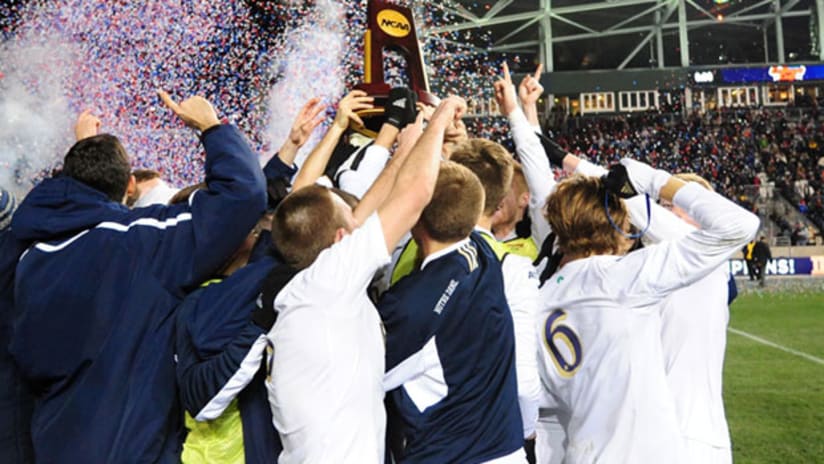 Notre Dame Fighting Irish celebrate their NCAA College Cup victory, December 15, 2013.