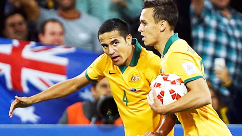 Tim Cahill celebrates his goal in the 2015 Asian Cup opener