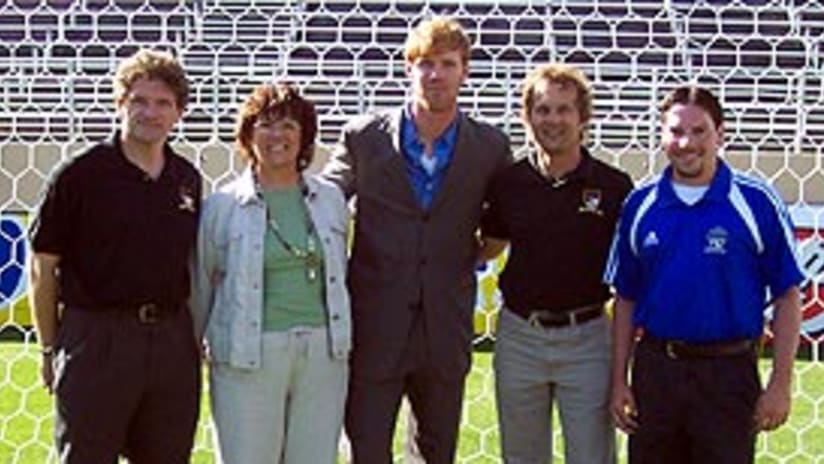 BYSL board members with Alexi Lalas and Quakes account executive Travis Watkins.